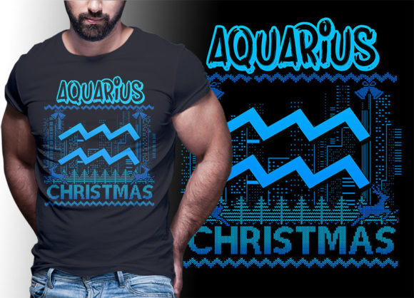 Aquarius Zodiac Christmas Tshirt Designs Illustrations