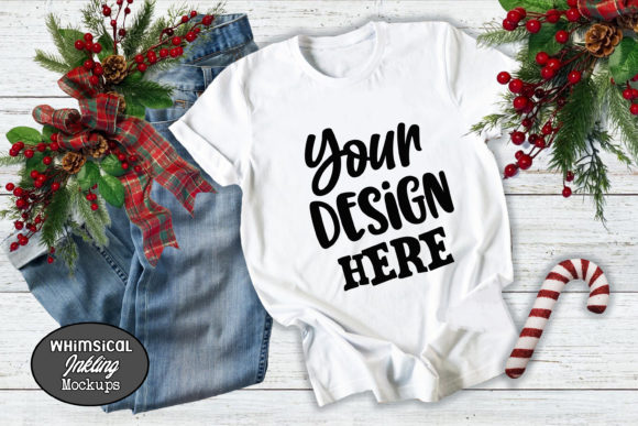 Candy Cane White Tee Christmas Mockup Illustrations
