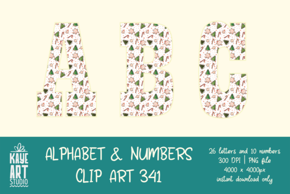 Christmas Alphabet Sublimation 341 Illustrations
