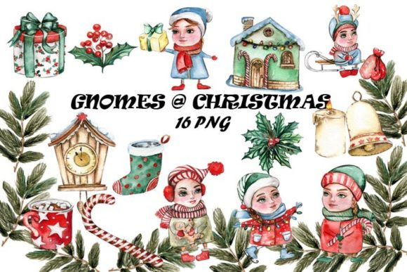 Christmas Clipart with Gnomes Illustrations