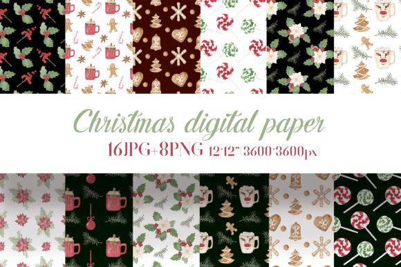 Christmas Digital Paper, Pattern for Creative Design Projects