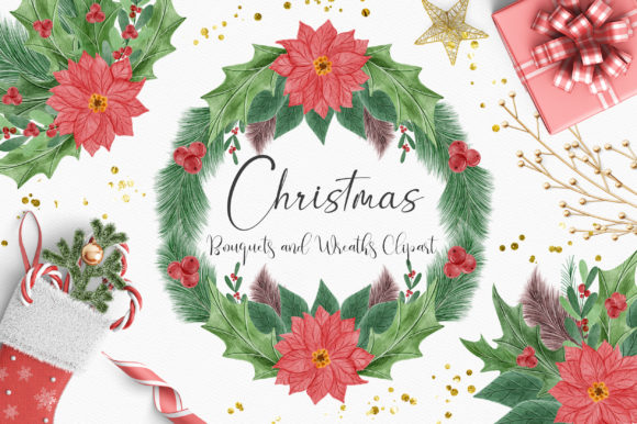 Christmas Flower Watercolor Clipart for Creative Projects