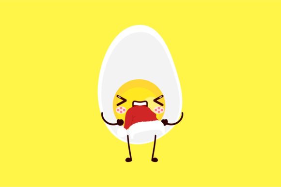 Christmas Hat Kawaii Emoji Egg Flat Illustrations