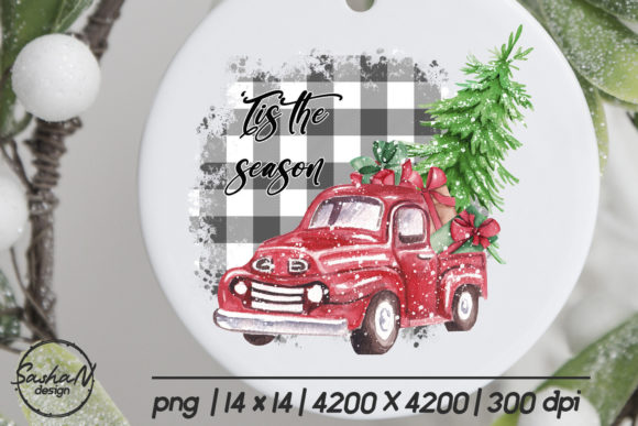 Christmas Red Truck, Tis the Season Illustration for Branding