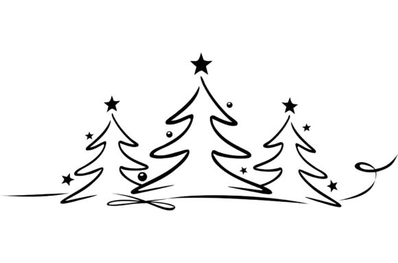 Christmas Silhouette Trees Illustrations for Digital Selling