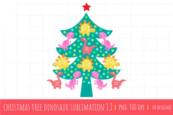 Christmas Tree Dinosaur Sublimation 1.1 Illustrations