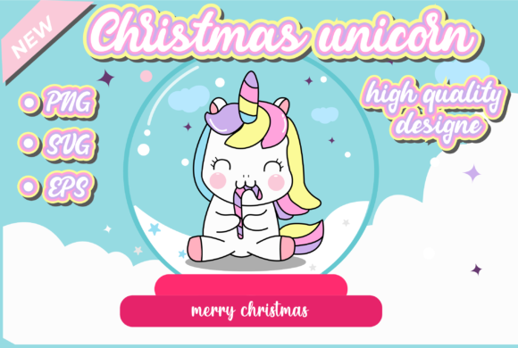Christmas Unicorn Snow Ball Illustrations