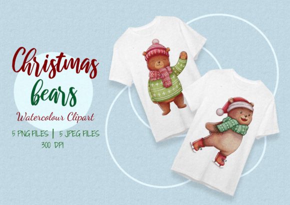 Cute Watercolor Christmas Bears Bundle Illustrations