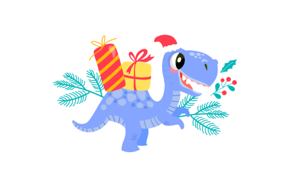 Dino Christmas Illustration Animal Blue