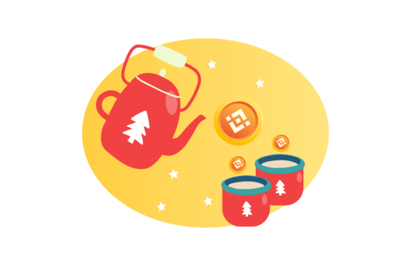 Illustration Christmas Binance Tea Pot for Branding and Marketing