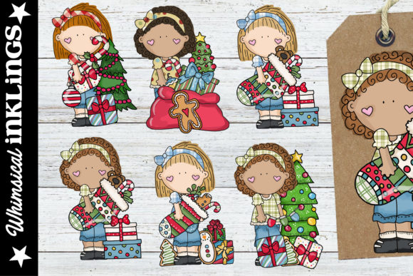 Little Christmas Girls Illustrations for Digital Product Creation