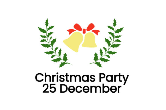 Merry Christmas Bell with Leaf Greeting Illustrations