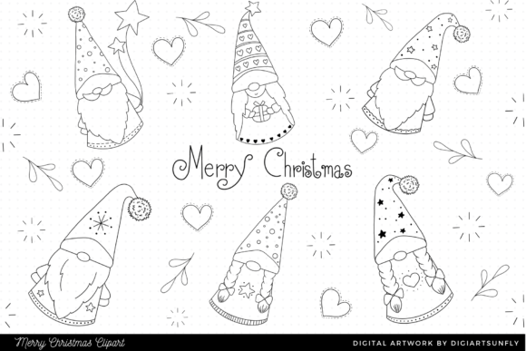 Merry Christmas Gnome Doodle Clipart for Branding