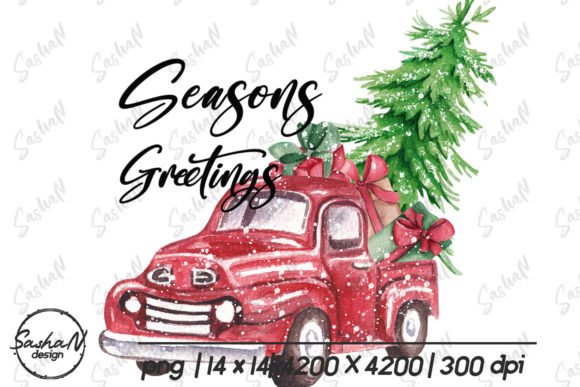 Seasons Greetings, Christmas Red Truck Illustration Review