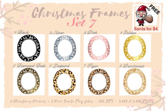 Sublimation Christmas Frames Set 7 Illustrations