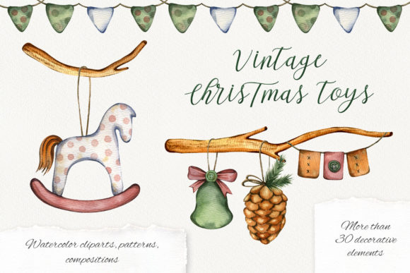 Vintage Christmas Toys Illustrations for Crafting