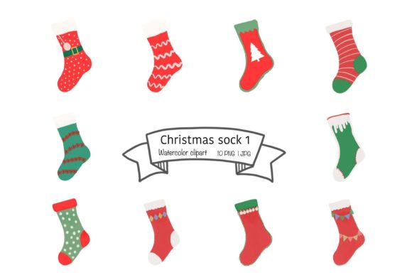 Watercolor Christmas Sock Set 1 for Blog and Web Design