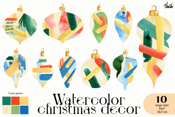 Watercolor Christmas Tree Toys Clipart for Illustrations
