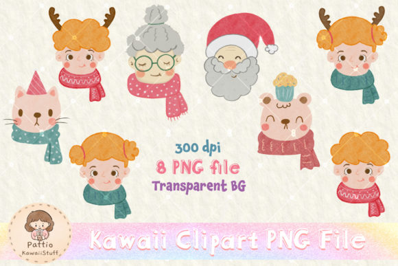 Watercolor Clipart Cute Christmas Avatar for Illustrations